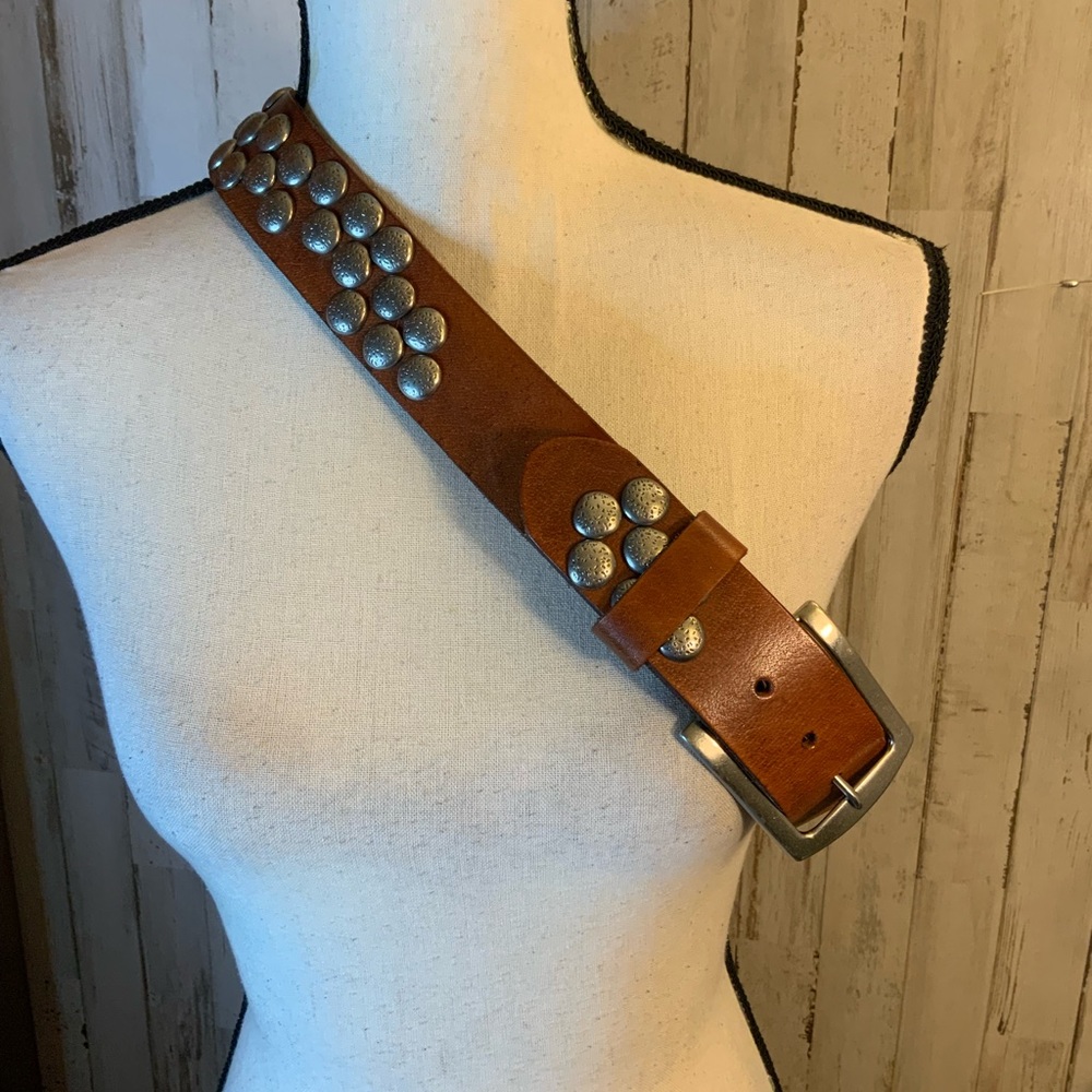 Brown Studded Leather Hip Belt - Women Accessories